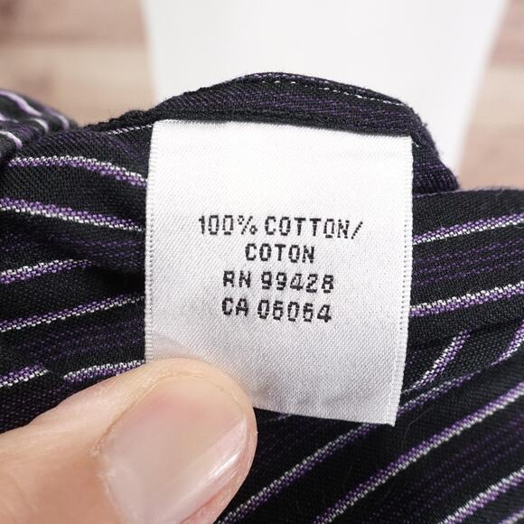 Bugatchi Uomo Shirt Mens Large Black Purple Striped Button Down Long Sleeve - Picture 8 of 9